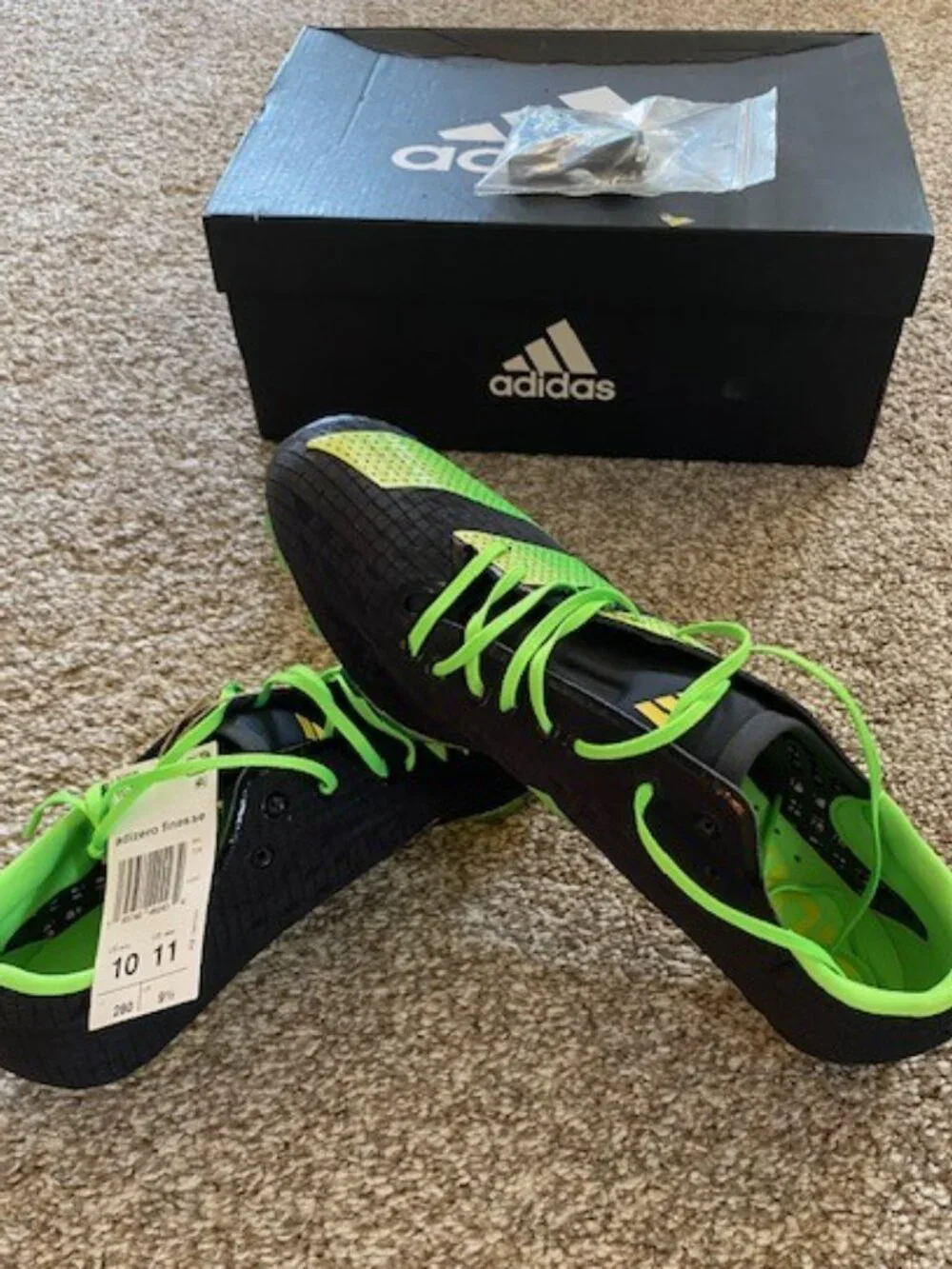 Adidas Adizero Finesse Track Spikes GY8394 Black/Green Men's 10 w/ Box